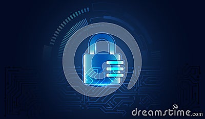 Futuristic padlock icon and internet technology networking connection. Cyber security internet and networking concept Vector Illustration