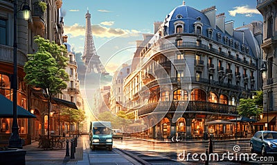 The futuristic Paris skyline with towering glass and steel buildings Stock Photo