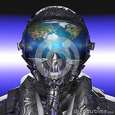 Planet earth reflected on pilot helmet shield Stock Photo