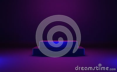 Futuristic pink an blue metallic podium platform for product placement. 3d rendering cyber pedestal stand show. Modern stage Stock Photo