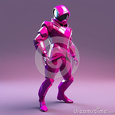 Futuristic Pink Suit 3d Model - Dynamic Pose, Steel Theme Stock Photo