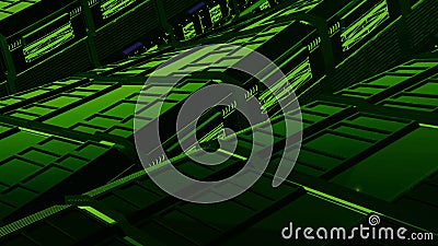 Futuristic platforms in spaceship. Motion. Platforms of spacecraft are twisted parallel to each other. Animation of Stock Photo