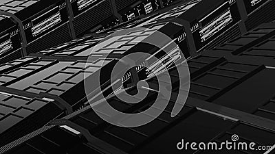 Futuristic platforms in spaceship. Motion. Platforms of spacecraft are twisted parallel to each other. Animation of Stock Photo