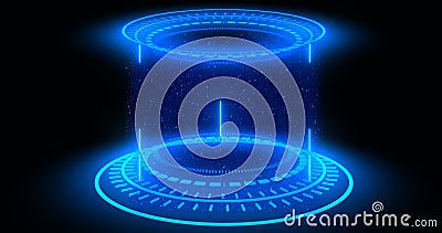 Futuristic portals, Magic Hologram display technology spotlight user interface HUD circle in color. Stock Photo