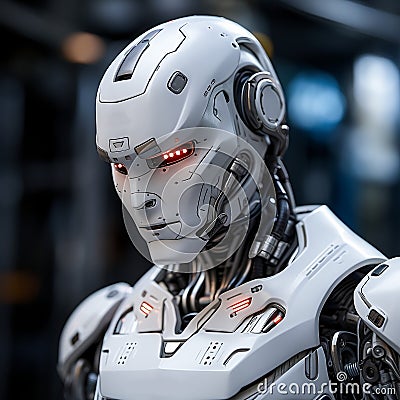 Futuristic precision-engineered white humanoid robot Stock Photo