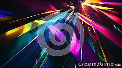 A futuristic prism backdrop with sharp, angular prisms refracting light into vibrant spectrums of Stock Photo