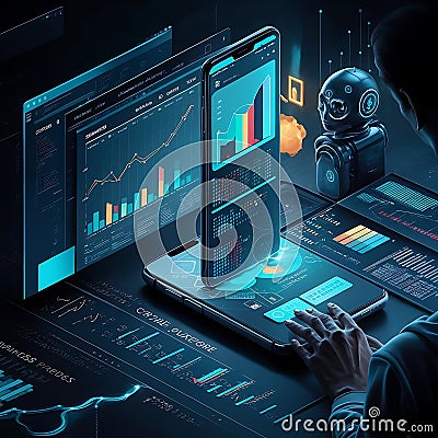 Futuristic Programmer Analyzing Data on Advanced Devices Stock Photo
