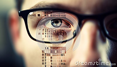 Futuristic programmer looking at computer chip, coding virtual reality simulator generated by AI Stock Photo