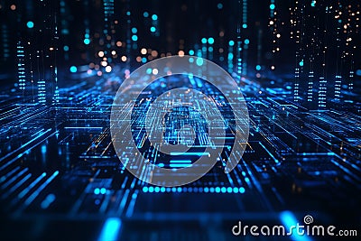 Futuristic quantum computer processing data with glowing circuits Stock Photo