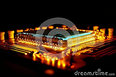 Futuristic quantum computer processing data with glowing circuits Stock Photo
