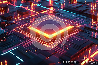 Futuristic quantum computer processing data with glowing circuits Stock Photo
