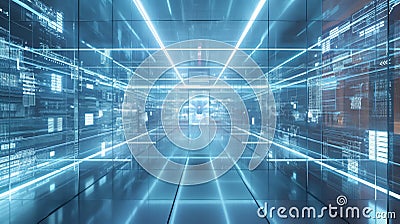 Futuristic Quantum Data Center with Advanced Technology and Digital Interface for Information Processing and Storage Stock Photo
