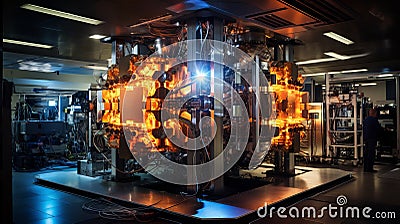 Futuristic Quantum Laboratory: Illuminated Quantum Computer in Experimental Setting Stock Photo