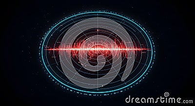 Futuristic Radar Screen Displaying Red Signal Waveform Technology Interface Stock Photo