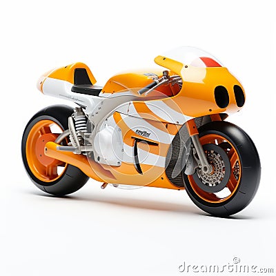 Futuristic Realism: Exquisite Craftsmanship Of An Orange And White Motorcycle Stock Photo
