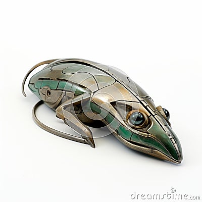 Futuristic Realism: Green And Silver Robot Mouse With Art Nouveau Inspiration Stock Photo
