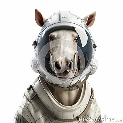 Futuristic Realism: A Humorous Depiction Of An Astronaut Horse Cartoon Illustration