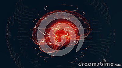 Futuristic red digital brain. Neurons firing in MRI scan Stock Photo