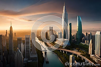 futuristic rendering city megacity cyberpunk scifi 3D illustration Cartoon Illustration