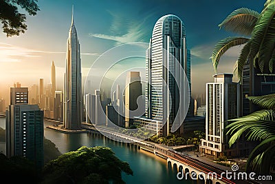 futuristic rendering city megacity cyberpunk scifi 3D illustration Cartoon Illustration
