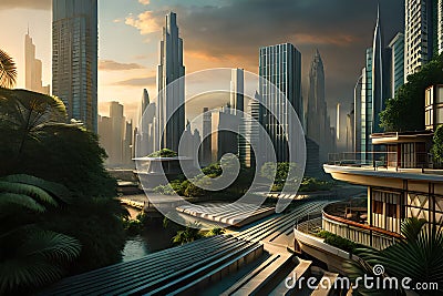 futuristic rendering city megacity cyberpunk scifi 3D illustration Cartoon Illustration