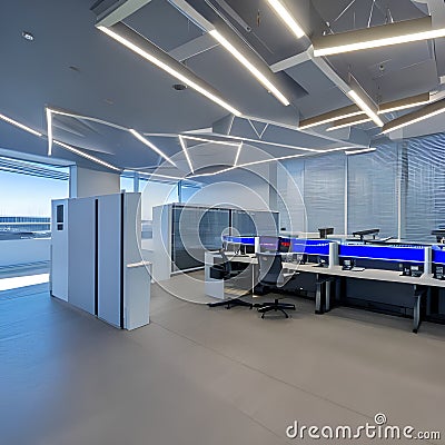 229 A futuristic research facility with advanced laboratories, state-of-the-art equipment, and dedicated spaces for scientific c Stock Photo