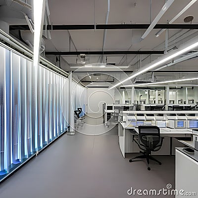 190 A futuristic research facility with advanced laboratories, state-of-the-art equipment, and dedicated spaces for scientific c Stock Photo