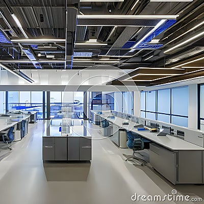190 A futuristic research facility with advanced laboratories, state-of-the-art equipment, and dedicated spaces for scientific c Stock Photo