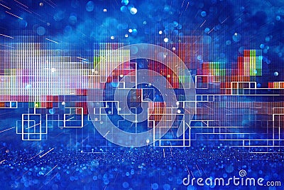 Futuristic retro background of the 80`s retro style. Digital or Cyber Surface. neon lights and geometric pattern. Stock Photo