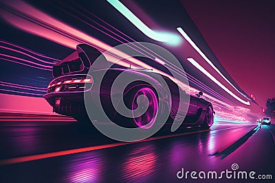 Futuristic retro wave synth wave car. Neural network AI generated Stock Photo