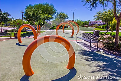 Futuristic Rings At Free Children`s Public Park Stock Photo