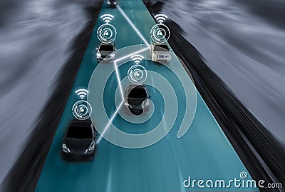 Futuristic road of genius for intelligent self driving cars, Art Stock Photo