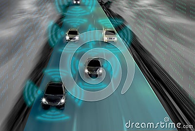 Futuristic road of genius for intelligent self driving cars, Art Stock Photo