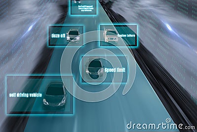 futuristic road of genius for intelligent self driving cars,Artificial Intelligence (AI) system, With fault detection and Stock Photo