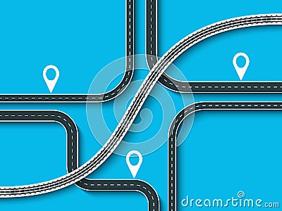 Futuristic road map background. GPS navigation banner. Winding road infographic template. Road trip and Journey route. EPS 10 Vector Illustration