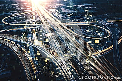 Futuristic road transportation technology with digital data transfer graphic Stock Photo
