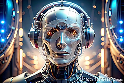Futuristic Robot. Cybernetic Robot Head. Futuristic Robot Head Stock Photo