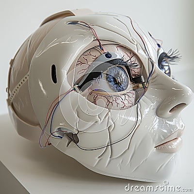 Futuristic Robot Eye with Detailed Mechanics and High Tech Interface, Illustrating Advanced Automation Stock Photo