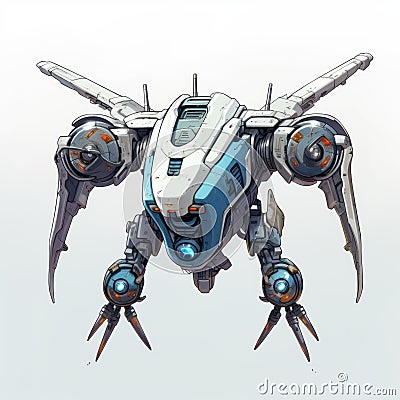 Futuristic Robot Illustration With Large Claws - Drone Robot Art Cartoon Illustration