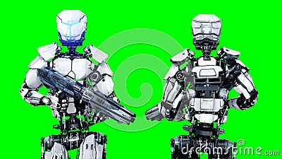 Futuristic robot isolate on green screen. Realistic 3d render. Stock Photo