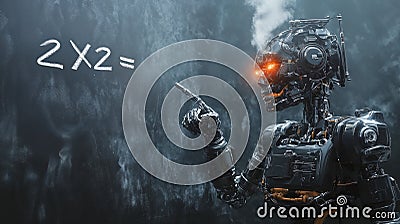Modern Robot Overheating from Simple Math Problem Overload Stock Photo