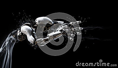 Futuristic robotic arm, metal machinery, digitally generated image, fantasy generated by AI Stock Photo