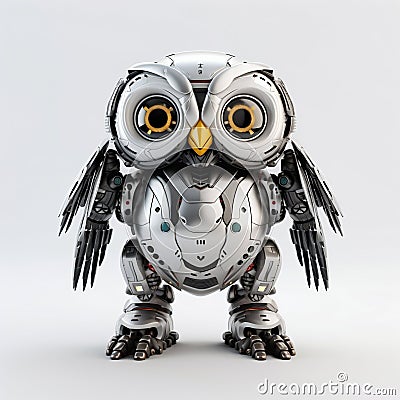 Futuristic Robotic Owl with Inquisitive Gaze. Generative ai Cartoon Illustration