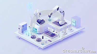 Futuristic robotics lab with automated robotic arms and digital interfaces Stock Photo