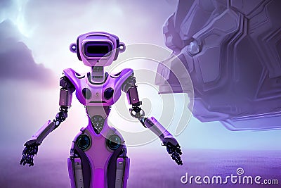 Futuristic robots, technology background with technological cybernetics devices and robotics Cartoon Illustration