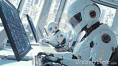 Futuristic robots working in a high-tech office - generative ai Stock Photo