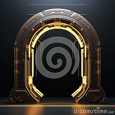 Futuristic round portal gate, science tunnel sci-fi gateway, technology design space, glowing circle, bright Stock Photo