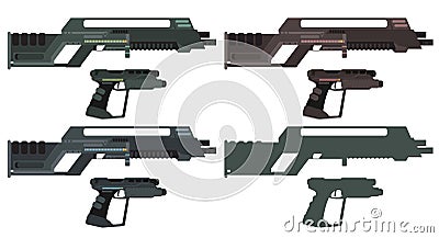 Futuristic Sci-Fi Assault Beam Rifle and Pistol Vector Illustration