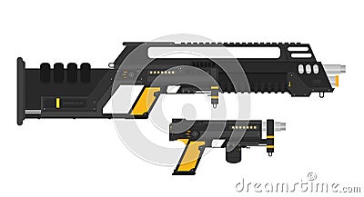 Futuristic Sci-Fi Assault Beam Rifle and Pistol Vector Illustration