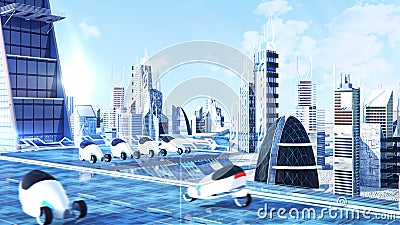 Futuristic sci-fi city street view, 3d digitally rendered illustration Cartoon Illustration